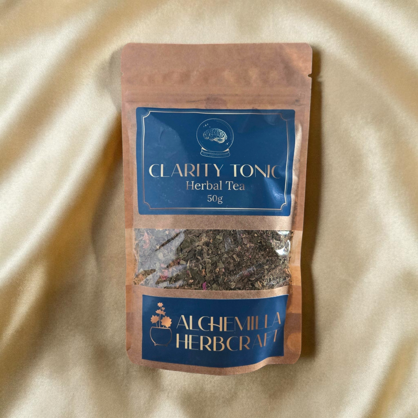 Alchemilla Herbcraft Clarity Tonic herbal tea pouch, natural nootropic blend for mental clarity.